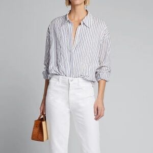 Cinq a Sept Lilian Striped Crinkle Blouse Cotton Oversized Casual Work White